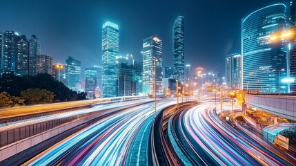 Obraz premium Captivating and unclear photograph of a swift cityscape at night conveying the feeling of swiftness and city living : Stock