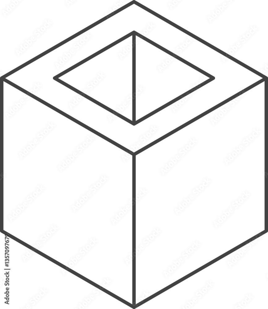 Poster abstract isometric cube with a pyramidshaped void in its center. clean lines, minimalist style, perf