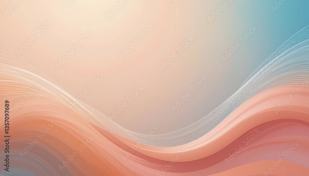 Poster flowing abstract waves digital art soft color palette tranquil environment aesthetic viewpoint moder