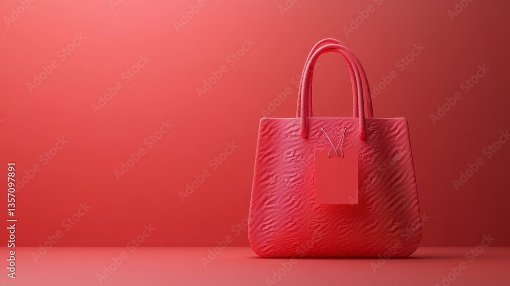 Poster red tote bag with abstract pattern on a red background. the bag has a simple design and is shown in 