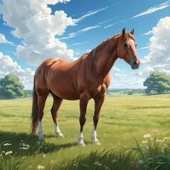 Obraz premium Chestnut Horse in Summer Pasture