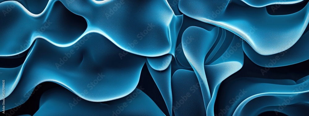 Poster abstract fluid design in blue tones with flowing forms and textures