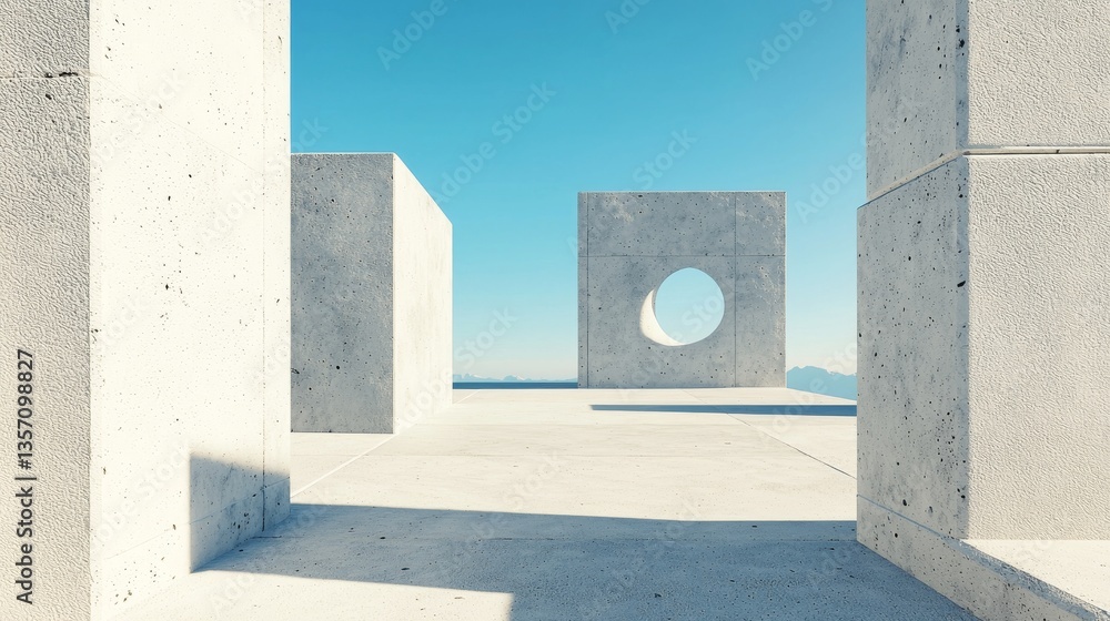 Poster this 3d rendering presents a modern abstract architectural setting with an empty concrete floor, per