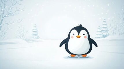 Cute Cartoon Bird in Snowy Winter Landscape