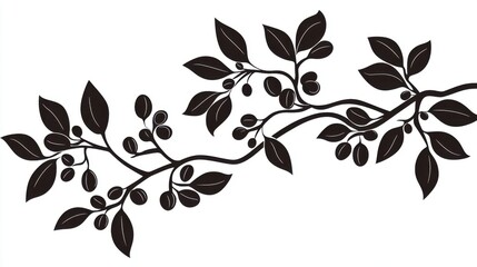 Hand-drawn coffee tree branch with leaves and berries, vector illustration isolated on a white background