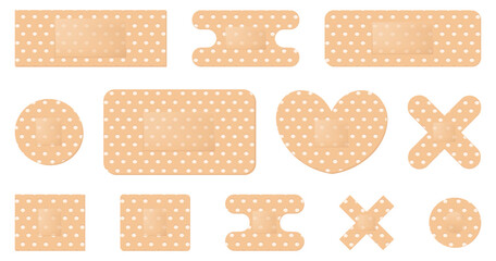 Medical adhesive bandage collection in a flat design. Vector illustration