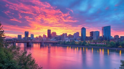 Fototapeta premium Vibrant Portland Skyline at Sunrise