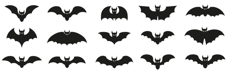 Black bat silhouette collection. Set of bat icons