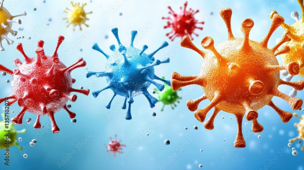 Poster colorful representation of virus particles in an abstract style