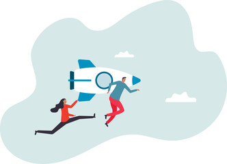 Entrepreneur or startup company, teamwork help develop to launch new project, initiative or opportunity to growth,character for design.