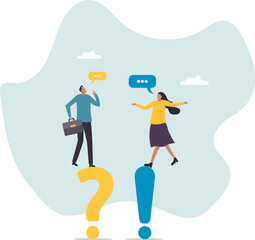 Question and answer, Q&A session, FAQ, frequently asked questions, discussion to get solution to solve problem, brainstorm conversation or quiz.character for design.