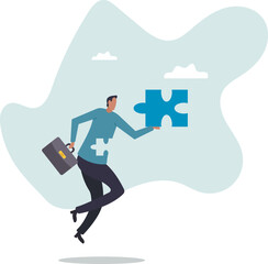 Finding jigsaw piece to complete work, career or success business, search for new idea to solve self problem, challenge or inspiration.character for design.