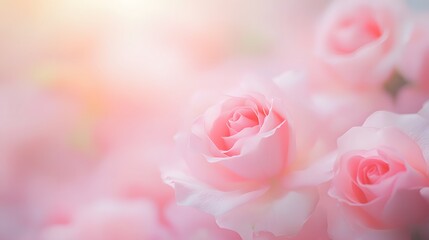 light pink roses in soft color and blur style for background. sweet color roses flowers in pastel tone with blurred style for background pattern texture. sweet color flower petals in soft color