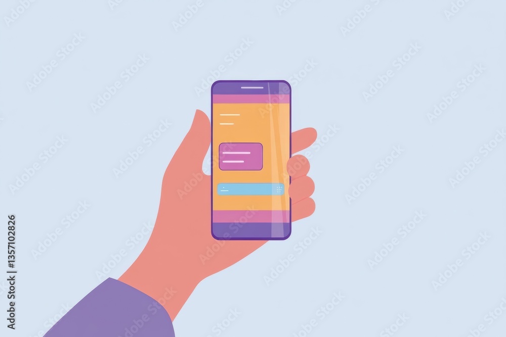 Aufkleber Hand holding smartphone displaying grocery delivery application with user-friendly design and soft gradients in a minimalistic background Generative AI