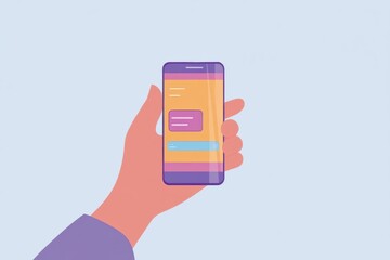 Hand holding smartphone displaying grocery delivery application with user-friendly design and soft gradients in a minimalistic background Generative AI