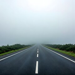 Fototapeta premium A foggy road where the mist creates a mysterious and dreamy effect, AI Generated