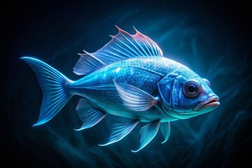 Fototapeta premium Bioluminescent Deep Sea Fish in Dark Abyss, Copy Space Left