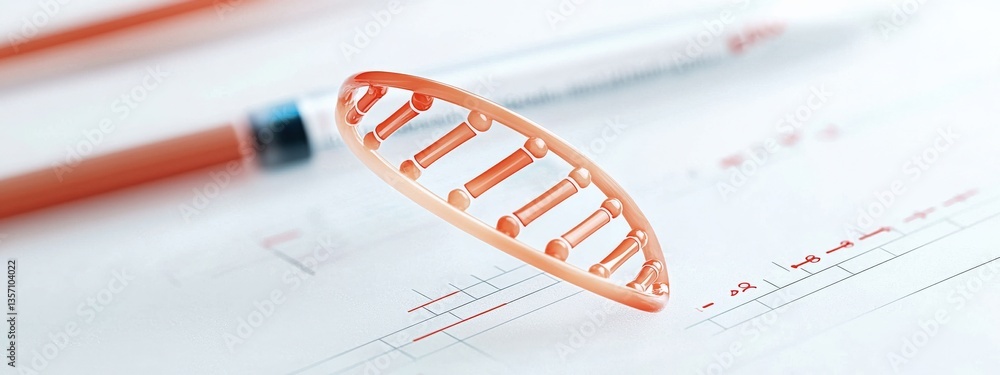 Poster 3d model of dna strand in laboratory setting with graph paper
