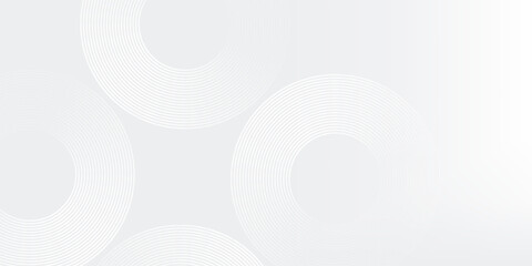 Abstract white glowing geometric lines on gray background. Modern shiny blue circle lines pattern. Futuristic technology concept. Suit for cover, poster, banner, brochure, header