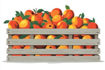 Fresh Orange Harvest in Wooden Crate with Lush Green Leaves