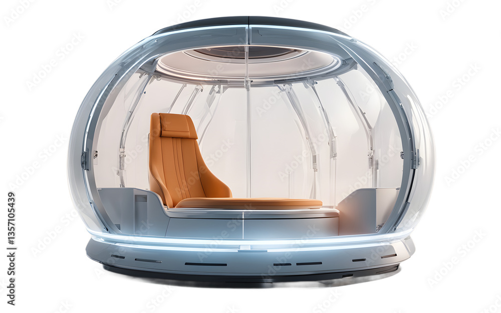 Poster Nano-tech healing pod with transparent casing, isolated on a empty plain background