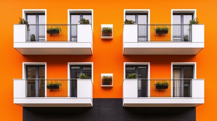 In an urban setting, the facade of a modern apartment building showcases balconies and minimalist design elements, a common subject in architectural photography