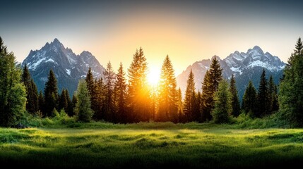 Majestic sunset over alpine forest
