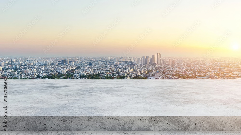 Poster this 3d rendering depicts abstract modern architecture with an empty concrete floor, set against a b