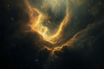Obraz premium a celestial view of a nebula with an amazing gold glow and space background, evoking a sense of wonder and the infinite