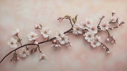 Delicate White And Pink Blossoms Branch On Soft Pink Background Texture And Details