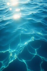 Obraz premium Tranquil blue waves with sunbeams reflecting on water surface, serene, reflection, beam