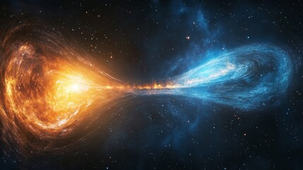 Obraz premium the stunning cosmic phenomenon of two galaxies merging, forming a celestial dance of light and energy