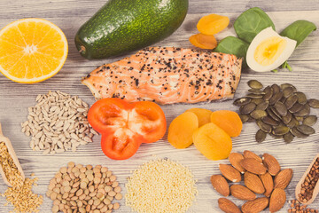 Nutritious food containing natural vitamins and minerals as best eating for healthy hair