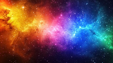 Naklejka premium Cosmic Rainbow Nebula: A Celestial Tapestry of Stars and Color