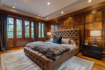Bedroom with soundproof wall panels and double-pane windows for ultimate peace and quiet