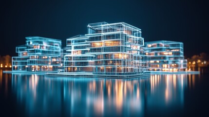 Obraz premium A sleek modern apartment building is illustrated through a wireframe architectural design