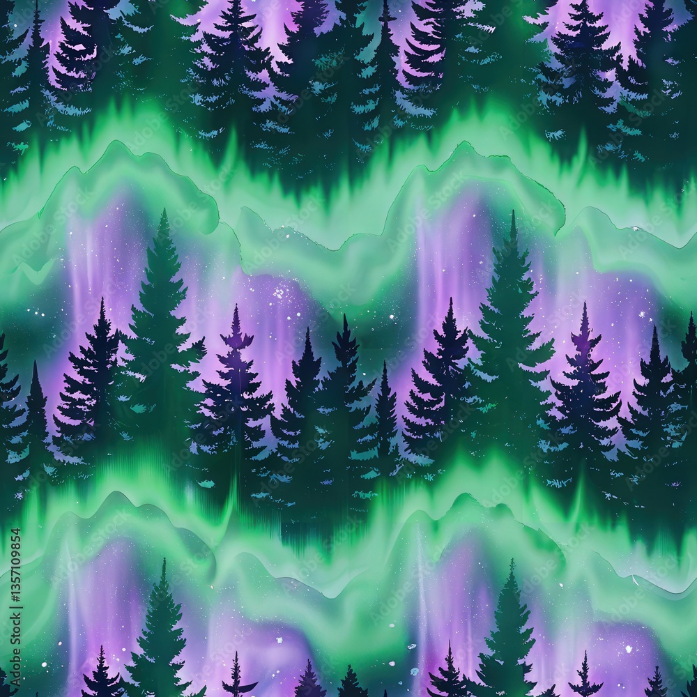 Poster seamless pattern, a captivating seamless texture of the aurora borealis with flowing colors, perfect