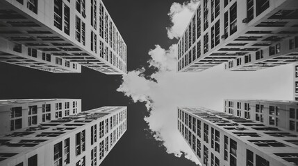 An impressive perspective of urban architecture is showcased by the modern high rise buildings situated in the city center