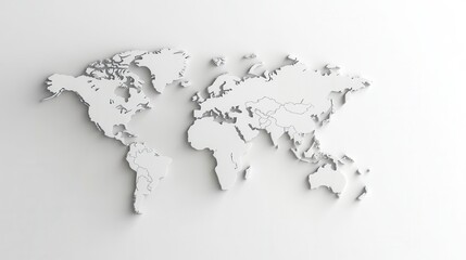White textured world map on a white background. Minimalist design with embossed continents.