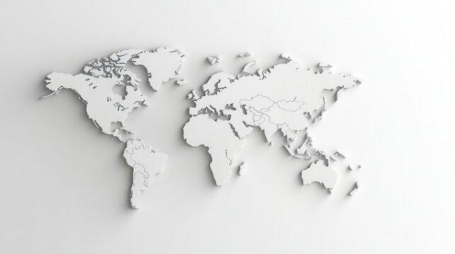 Fototapeta White textured world map on a white background. Minimalist design with embossed continents.