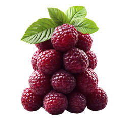 Stack of fresh raspberries isolated on transparent background