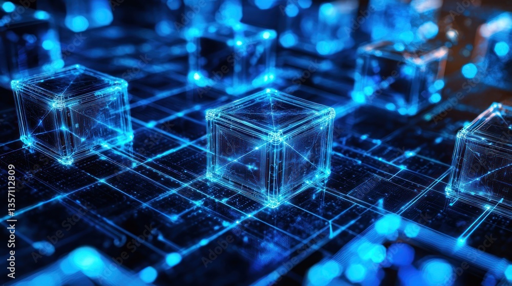 Aufkleber abstract digital cubes network: futuristic technology and data visualization
