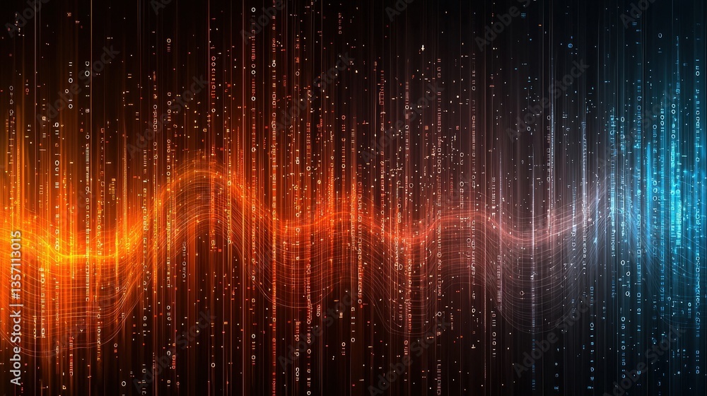 Poster vibrant digital wave with binary code and gradient colors