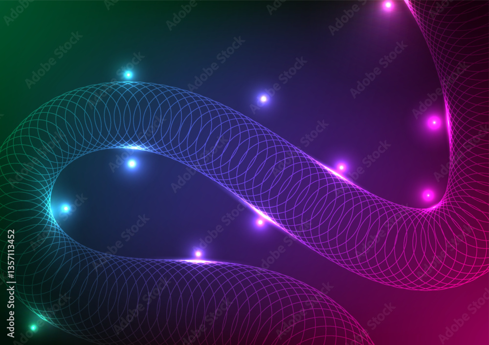 Poster digital technology wavy background. design for wireframe abstract fluid curve wave shape connect tel