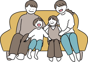  ソファに座る四人家族