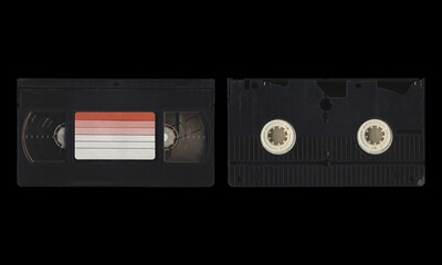 VHS videocassette, mockup with front and back sides on black background