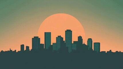 Naklejka premium A website banner featuring a cityscape at sunset, with its urban skyline and vibrant sky, makes for a great background design