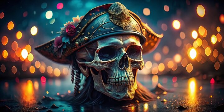 Bokeh Pirate Skull Clipart:  Spooky Halloween & Adventure Design Element