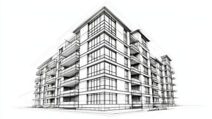 Modern apartment buildings are depicted in sketches of city environments