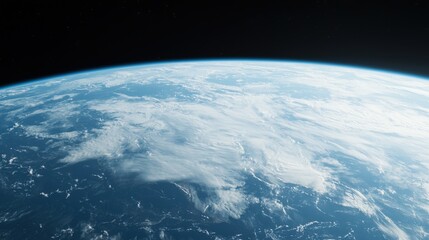 Climate resilience sustainability and risk, A stunning view of Earth from space, showcasing blue oceans, white clouds, and a dark starry background.